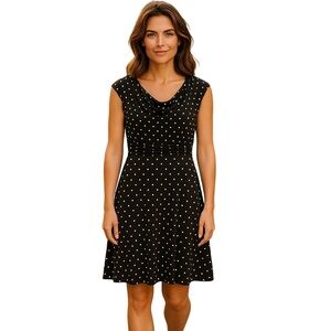 Laura Petite Brown White Polka Dots Pretty Woman Dress Midi Date Office Size 14